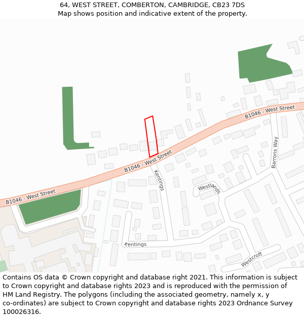 64, WEST STREET, COMBERTON, CAMBRIDGE, CB23 7DS: Location map and indicative extent of plot