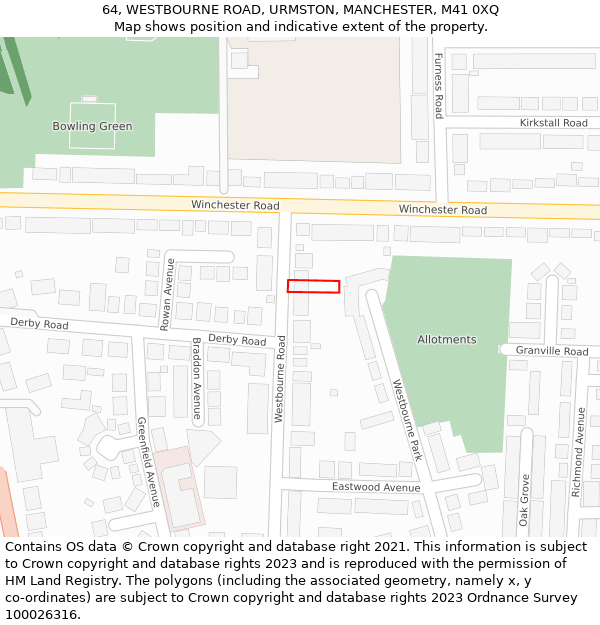 64, WESTBOURNE ROAD, URMSTON, MANCHESTER, M41 0XQ: Location map and indicative extent of plot