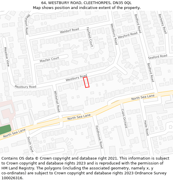 64, WESTBURY ROAD, CLEETHORPES, DN35 0QL: Location map and indicative extent of plot