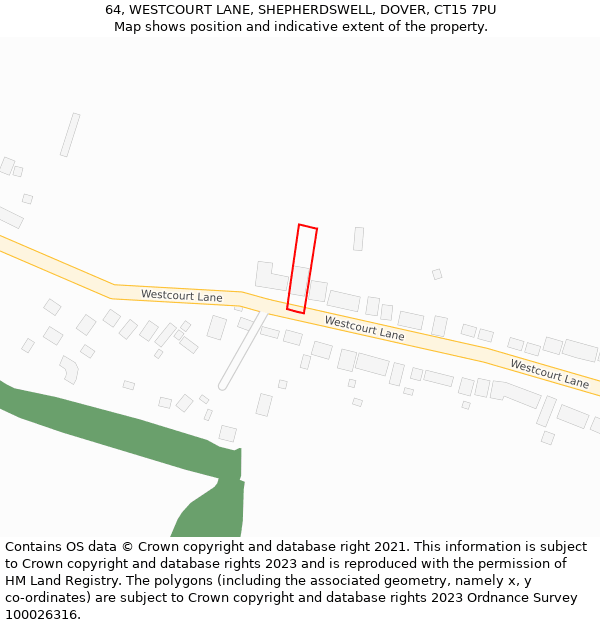 64, WESTCOURT LANE, SHEPHERDSWELL, DOVER, CT15 7PU: Location map and indicative extent of plot