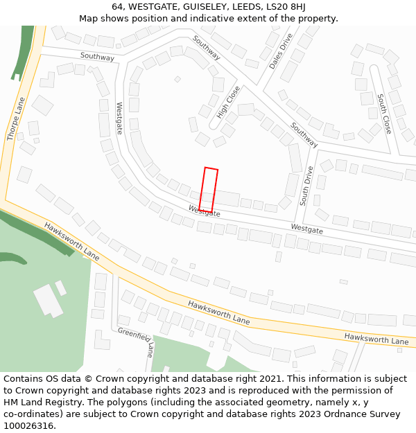 64, WESTGATE, GUISELEY, LEEDS, LS20 8HJ: Location map and indicative extent of plot