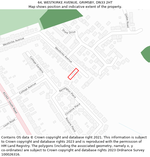 64, WESTKIRKE AVENUE, GRIMSBY, DN33 2HT: Location map and indicative extent of plot