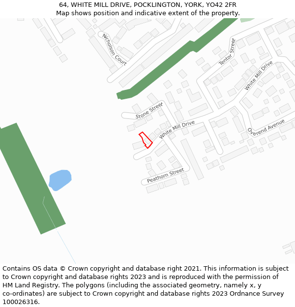 64, WHITE MILL DRIVE, POCKLINGTON, YORK, YO42 2FR: Location map and indicative extent of plot