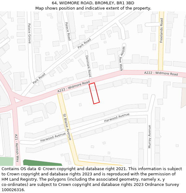 64, WIDMORE ROAD, BROMLEY, BR1 3BD: Location map and indicative extent of plot
