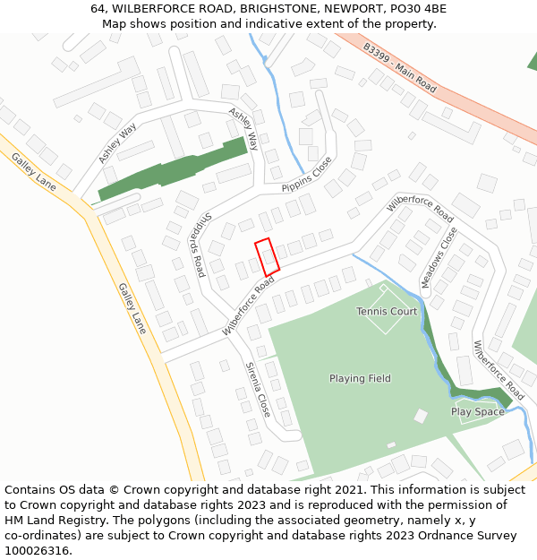 64, WILBERFORCE ROAD, BRIGHSTONE, NEWPORT, PO30 4BE: Location map and indicative extent of plot