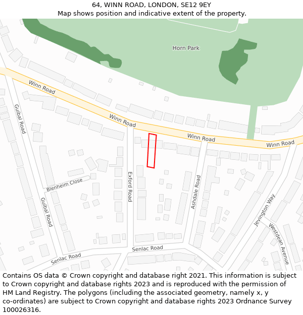 64, WINN ROAD, LONDON, SE12 9EY: Location map and indicative extent of plot