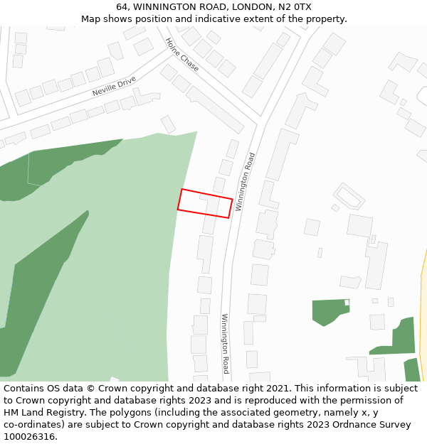 64, WINNINGTON ROAD, LONDON, N2 0TX: Location map and indicative extent of plot