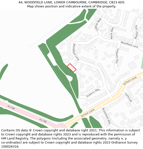 64, WOODFIELD LANE, LOWER CAMBOURNE, CAMBRIDGE, CB23 6DS: Location map and indicative extent of plot