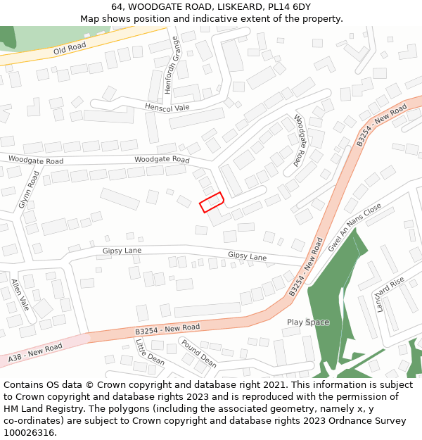 64, WOODGATE ROAD, LISKEARD, PL14 6DY: Location map and indicative extent of plot