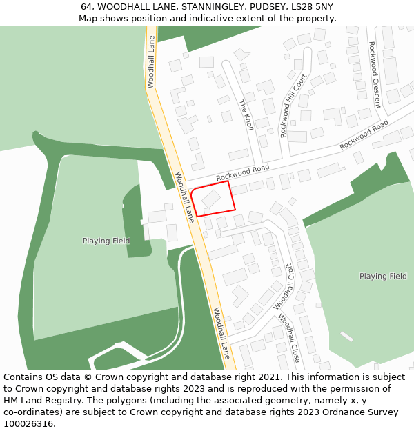 64, WOODHALL LANE, STANNINGLEY, PUDSEY, LS28 5NY: Location map and indicative extent of plot