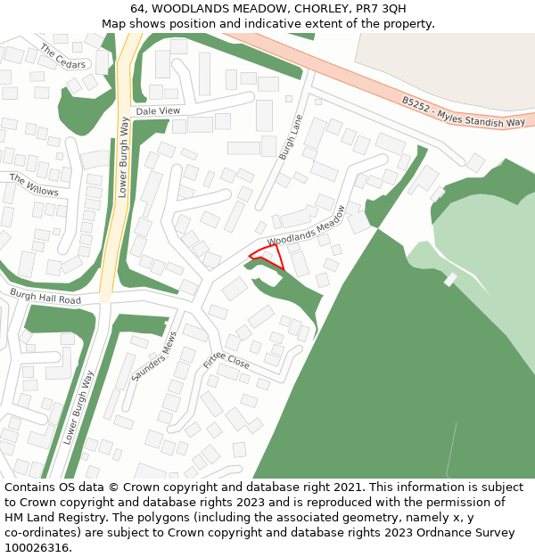 64, WOODLANDS MEADOW, CHORLEY, PR7 3QH: Location map and indicative extent of plot