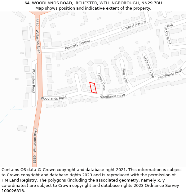 64, WOODLANDS ROAD, IRCHESTER, WELLINGBOROUGH, NN29 7BU: Location map and indicative extent of plot