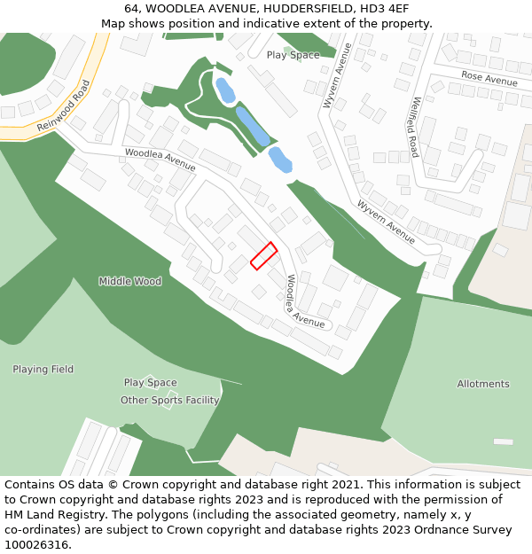 64, WOODLEA AVENUE, HUDDERSFIELD, HD3 4EF: Location map and indicative extent of plot
