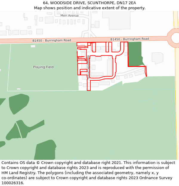64, WOODSIDE DRIVE, SCUNTHORPE, DN17 2EA: Location map and indicative extent of plot