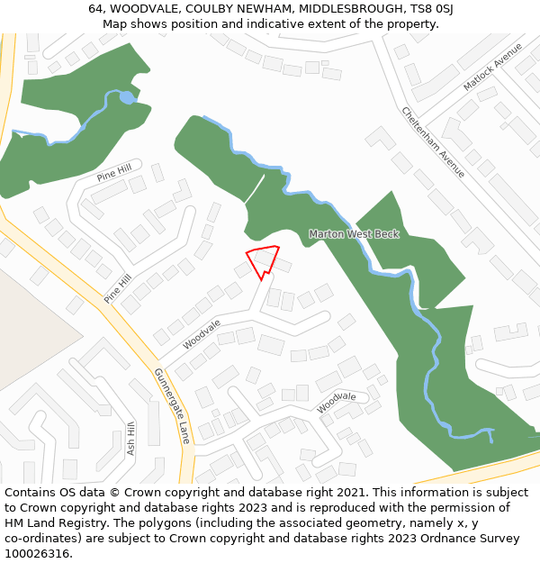 64, WOODVALE, COULBY NEWHAM, MIDDLESBROUGH, TS8 0SJ: Location map and indicative extent of plot