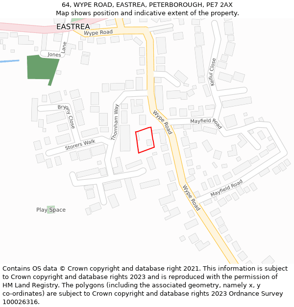 64, WYPE ROAD, EASTREA, PETERBOROUGH, PE7 2AX: Location map and indicative extent of plot