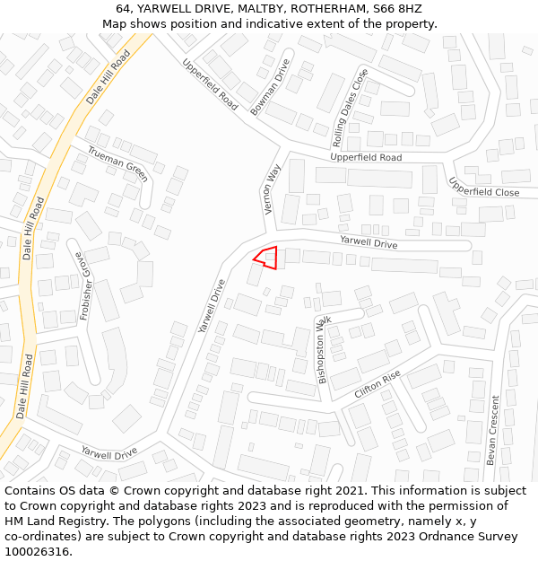 64, YARWELL DRIVE, MALTBY, ROTHERHAM, S66 8HZ: Location map and indicative extent of plot