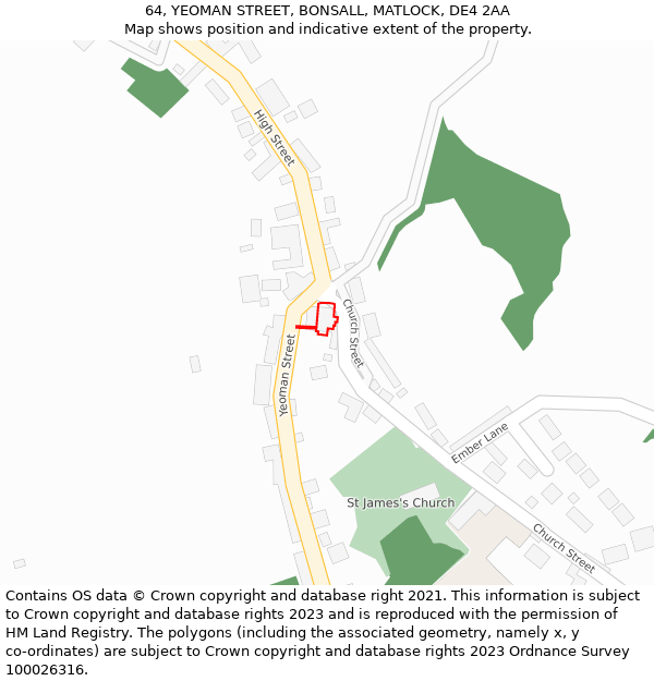 64, YEOMAN STREET, BONSALL, MATLOCK, DE4 2AA: Location map and indicative extent of plot