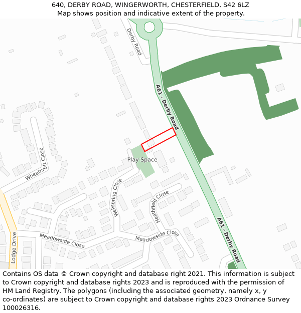 640, DERBY ROAD, WINGERWORTH, CHESTERFIELD, S42 6LZ: Location map and indicative extent of plot