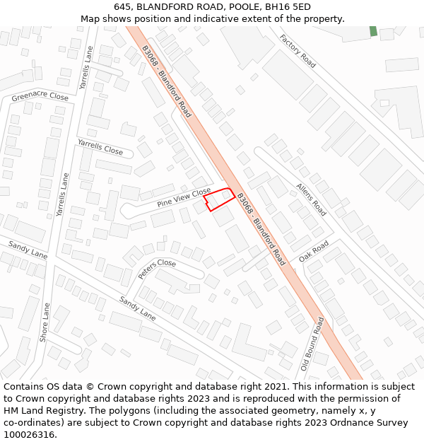 645, BLANDFORD ROAD, POOLE, BH16 5ED: Location map and indicative extent of plot