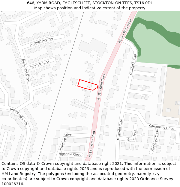 646, YARM ROAD, EAGLESCLIFFE, STOCKTON-ON-TEES, TS16 0DH: Location map and indicative extent of plot