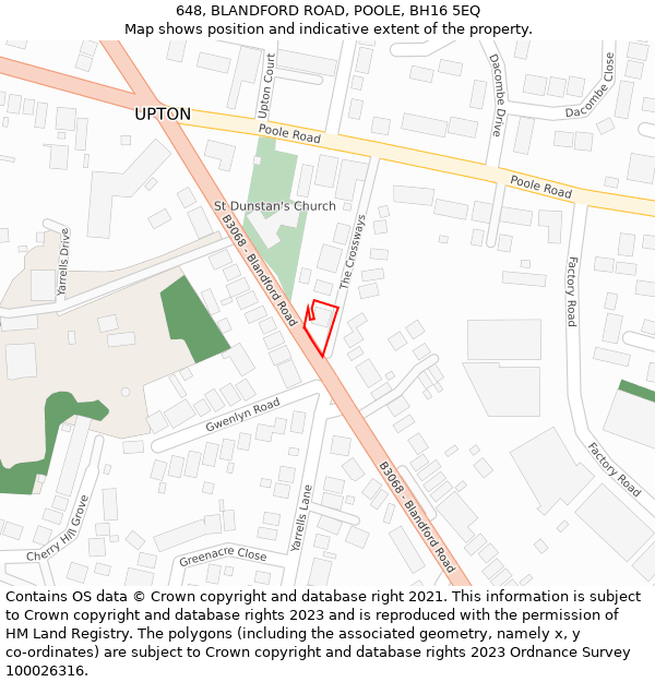 648, BLANDFORD ROAD, POOLE, BH16 5EQ: Location map and indicative extent of plot