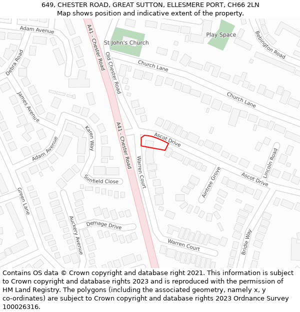 649, CHESTER ROAD, GREAT SUTTON, ELLESMERE PORT, CH66 2LN: Location map and indicative extent of plot