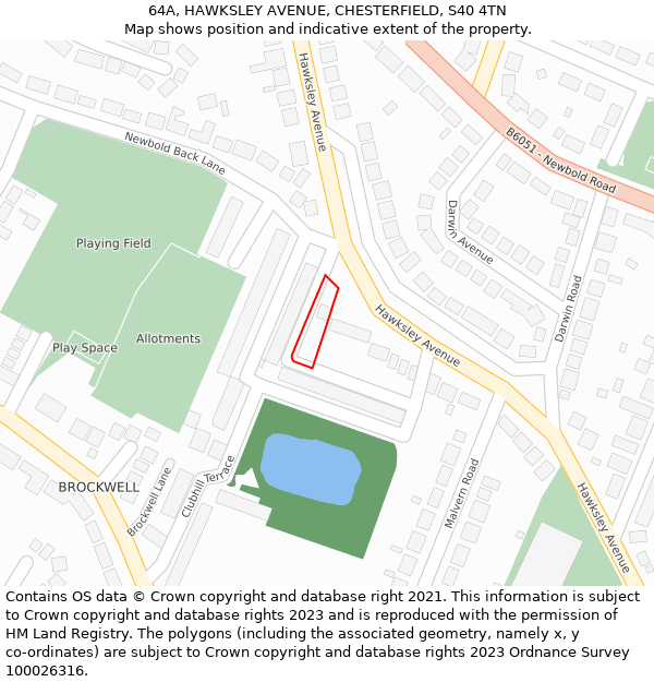 64A, HAWKSLEY AVENUE, CHESTERFIELD, S40 4TN: Location map and indicative extent of plot