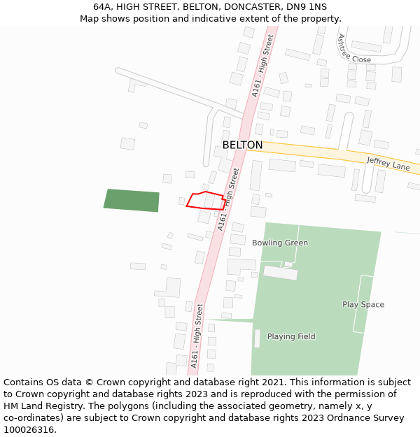 64A, HIGH STREET, BELTON, DONCASTER, DN9 1NS: Location map and indicative extent of plot