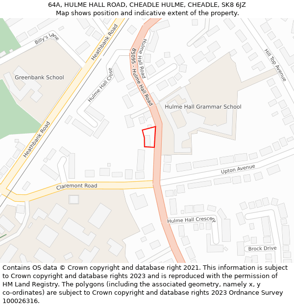 64A, HULME HALL ROAD, CHEADLE HULME, CHEADLE, SK8 6JZ: Location map and indicative extent of plot
