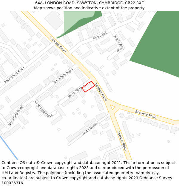 64A, LONDON ROAD, SAWSTON, CAMBRIDGE, CB22 3XE: Location map and indicative extent of plot