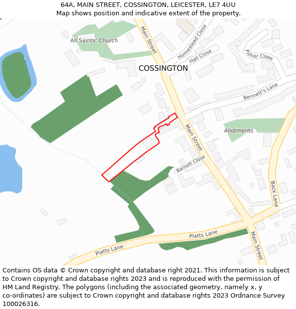 64A, MAIN STREET, COSSINGTON, LEICESTER, LE7 4UU: Location map and indicative extent of plot