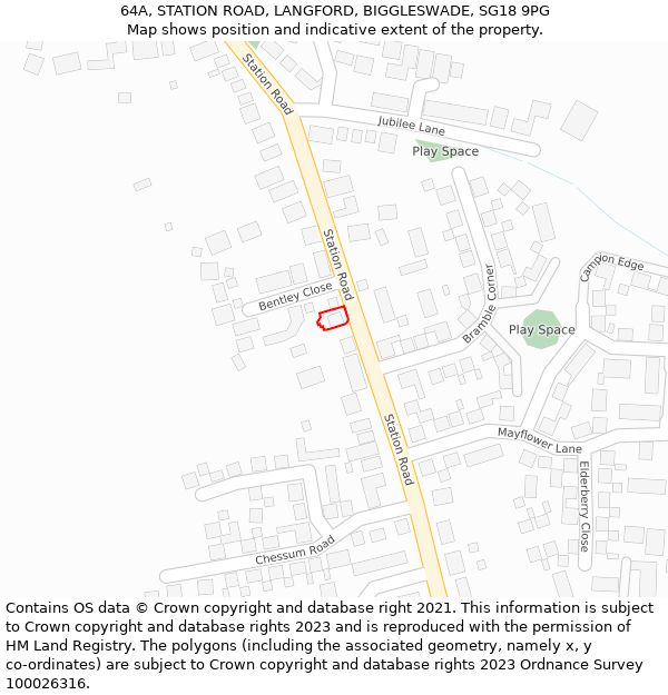 64A, STATION ROAD, LANGFORD, BIGGLESWADE, SG18 9PG: Location map and indicative extent of plot