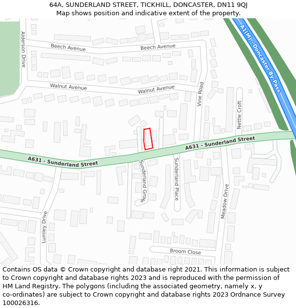 64A, SUNDERLAND STREET, TICKHILL, DONCASTER, DN11 9QJ: Location map and indicative extent of plot