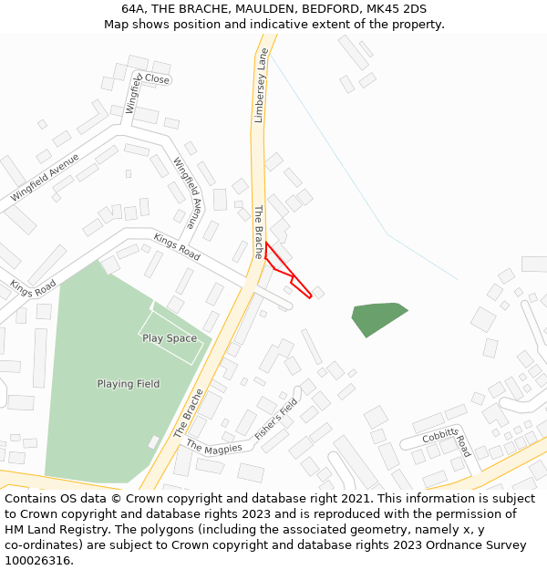 64A, THE BRACHE, MAULDEN, BEDFORD, MK45 2DS: Location map and indicative extent of plot