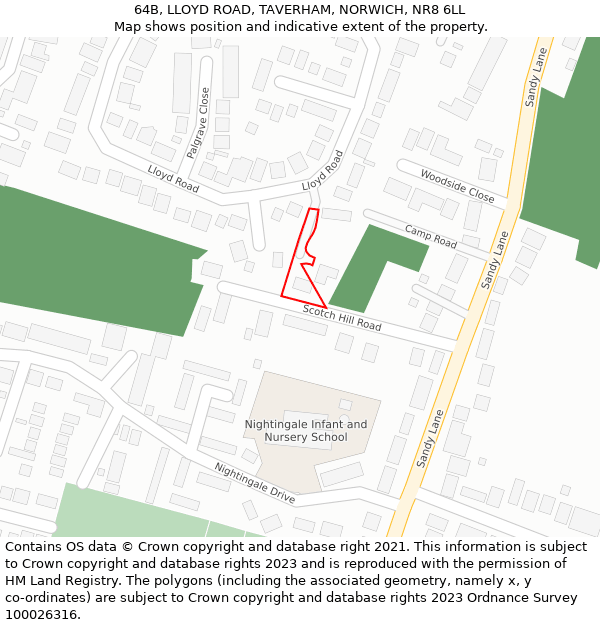 64B, LLOYD ROAD, TAVERHAM, NORWICH, NR8 6LL: Location map and indicative extent of plot