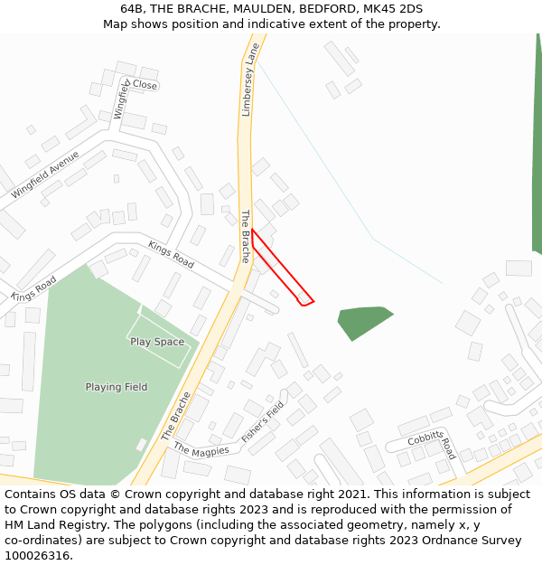 64B, THE BRACHE, MAULDEN, BEDFORD, MK45 2DS: Location map and indicative extent of plot