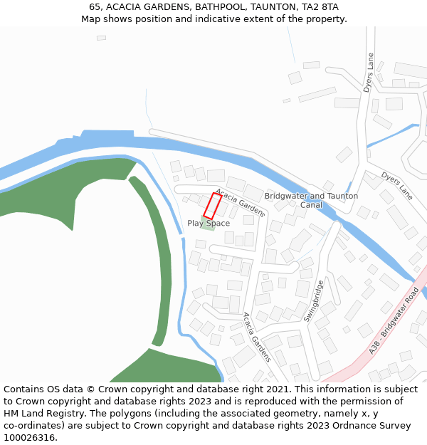 65, ACACIA GARDENS, BATHPOOL, TAUNTON, TA2 8TA: Location map and indicative extent of plot