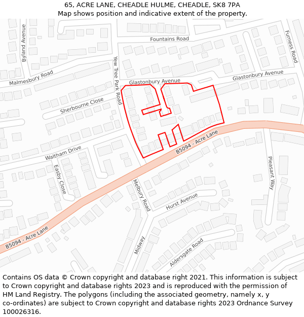 65, ACRE LANE, CHEADLE HULME, CHEADLE, SK8 7PA: Location map and indicative extent of plot