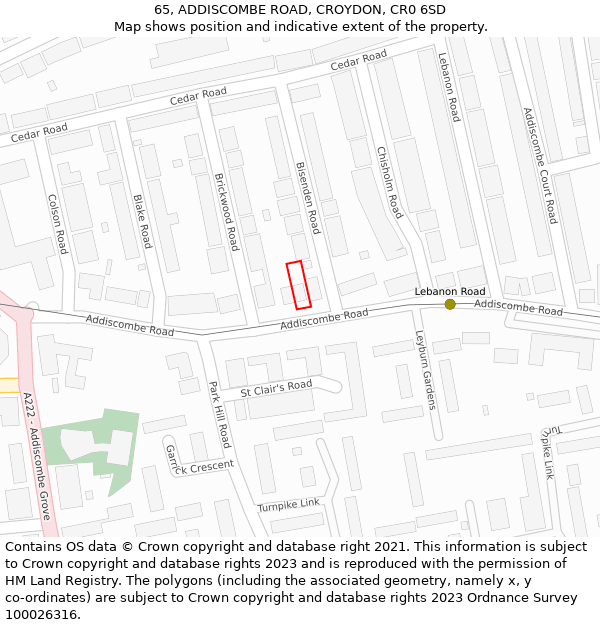 65, ADDISCOMBE ROAD, CROYDON, CR0 6SD: Location map and indicative extent of plot