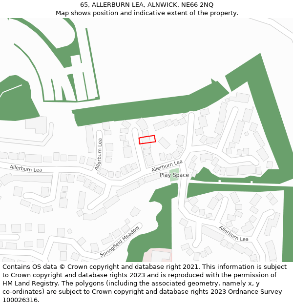 65, ALLERBURN LEA, ALNWICK, NE66 2NQ: Location map and indicative extent of plot