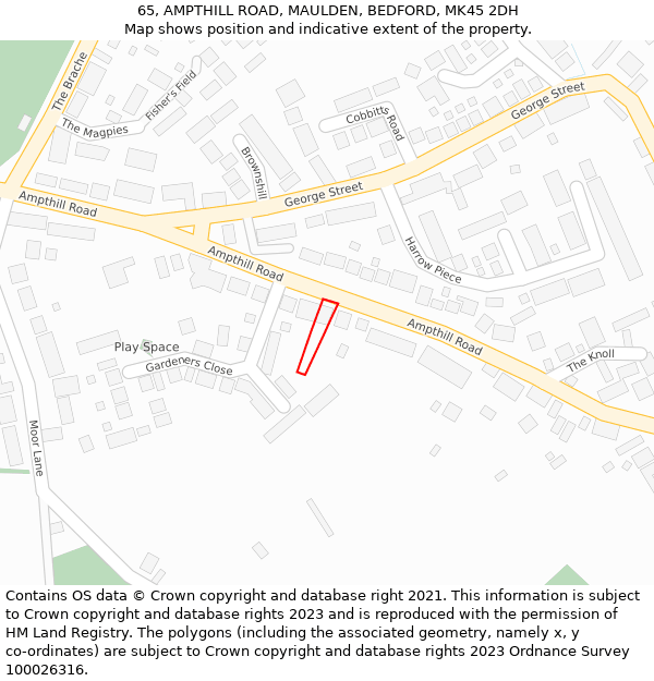 65, AMPTHILL ROAD, MAULDEN, BEDFORD, MK45 2DH: Location map and indicative extent of plot