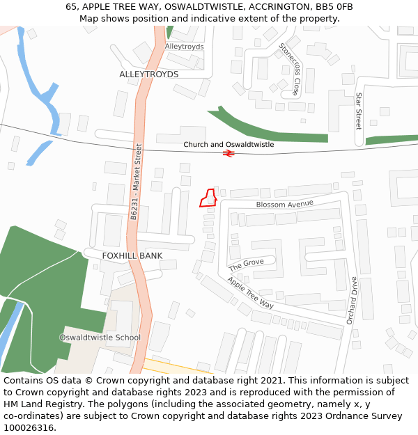 65, APPLE TREE WAY, OSWALDTWISTLE, ACCRINGTON, BB5 0FB: Location map and indicative extent of plot