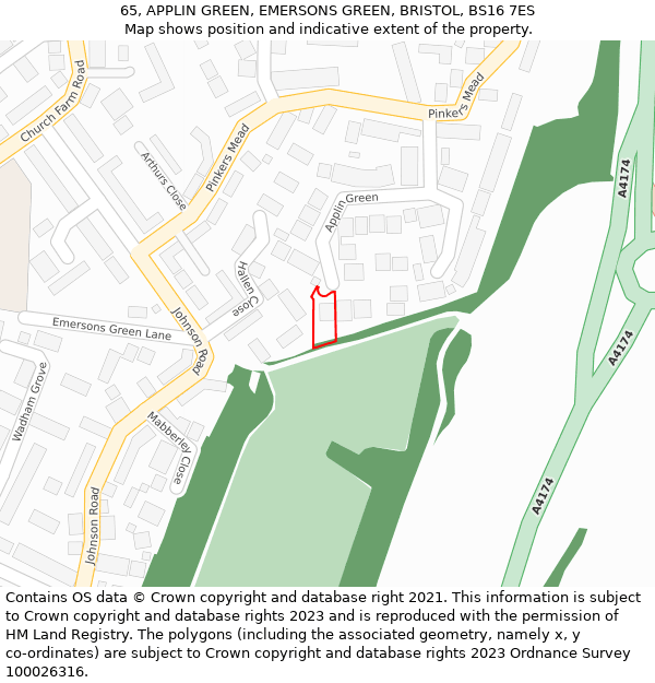 65, APPLIN GREEN, EMERSONS GREEN, BRISTOL, BS16 7ES: Location map and indicative extent of plot