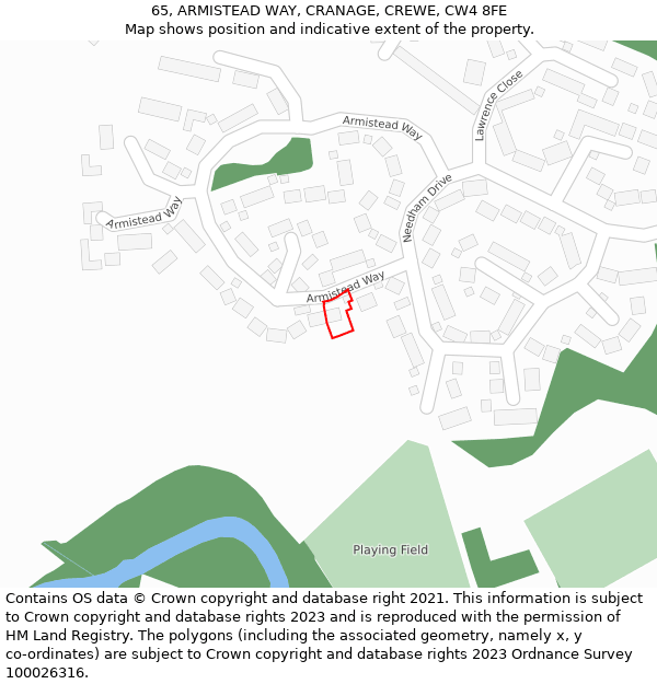 65, ARMISTEAD WAY, CRANAGE, CREWE, CW4 8FE: Location map and indicative extent of plot