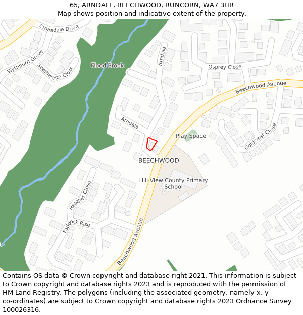 65, ARNDALE, BEECHWOOD, RUNCORN, WA7 3HR: Location map and indicative extent of plot