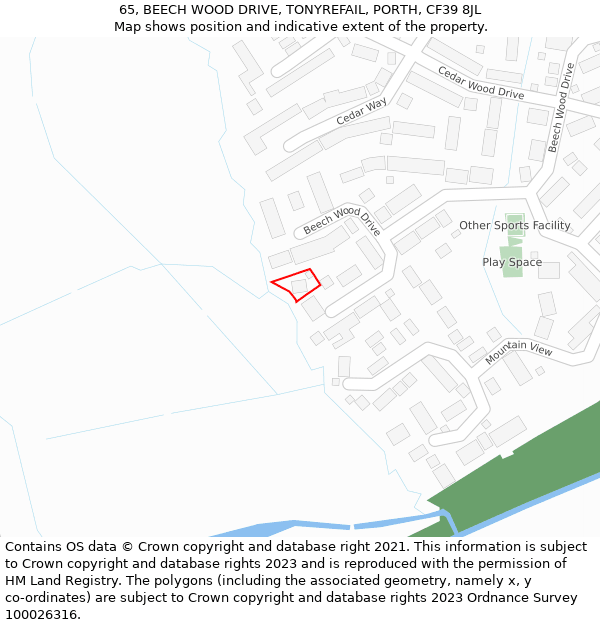 65, BEECH WOOD DRIVE, TONYREFAIL, PORTH, CF39 8JL: Location map and indicative extent of plot