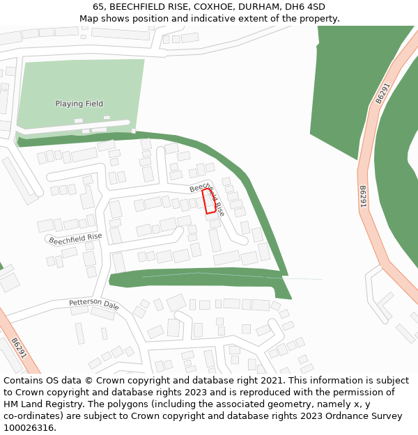 65, BEECHFIELD RISE, COXHOE, DURHAM, DH6 4SD: Location map and indicative extent of plot