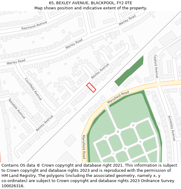 65, BEXLEY AVENUE, BLACKPOOL, FY2 0TE: Location map and indicative extent of plot