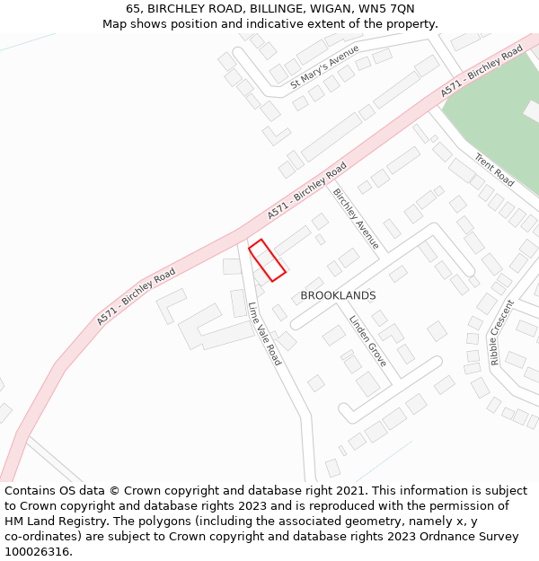 65, BIRCHLEY ROAD, BILLINGE, WIGAN, WN5 7QN: Location map and indicative extent of plot